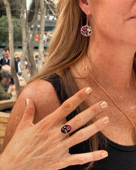 Elegant Black Earrings With Pink Flowers, 7 of 11