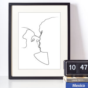 A Passionate Kiss Continuous Line Drawing Art Print By Adam Regester Design