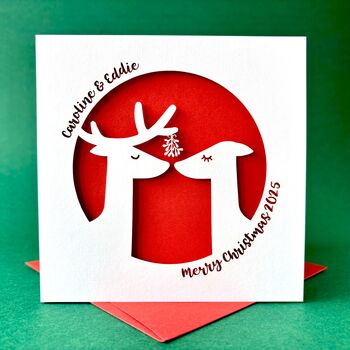 Kissing Reindeer Personalised Christmas Card, 3 of 5