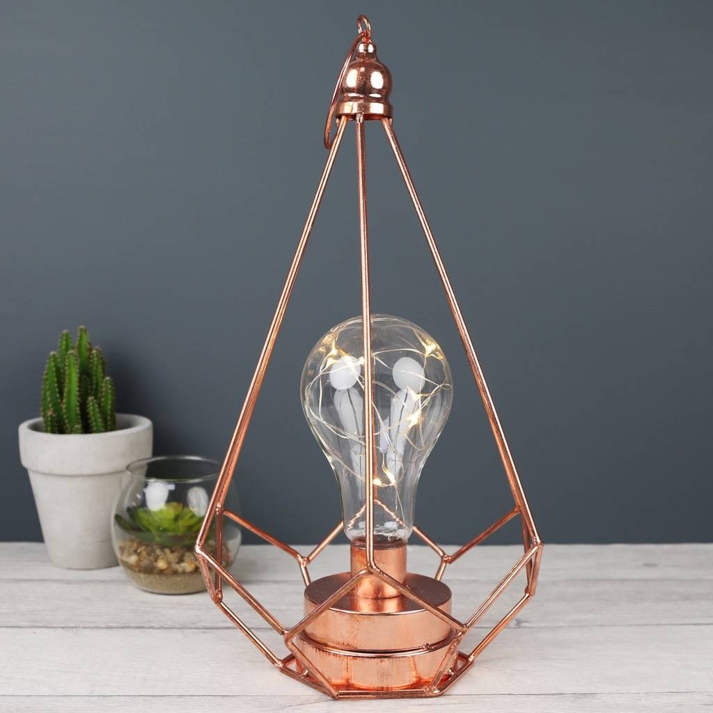 hanging geometric copper led lantern light by lisa angel