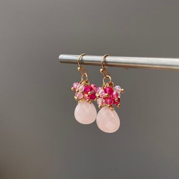 Rose Quartz And Crystal Earrings, 2 of 6