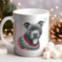 Personalised Black Staffordshire Bull Terrier In Christmas Jumper Mug, thumbnail 1 of 2