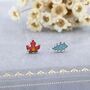 Sterling Silver Mismatched Enamel Maple Leaf And Oak Leaf Stud Earrings, thumbnail 6 of 12