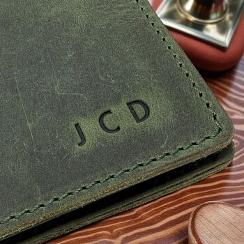 Personalised Handmade Leather Slim Wallet Gift For Him, 11 of 12