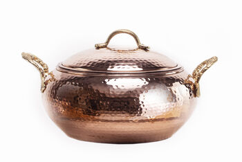 Hammered Solid Copper Casserole With Lid, Heavy Duty Copper, 6 of 9