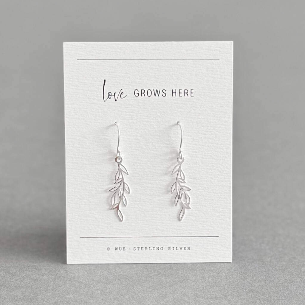 Love Grows Here Sterling Silver Leaf Drop Earrings, 1 of 12