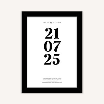 Personalised Wedding Date Print Elegant Keepsake Gift For The Bride And Groom, 2 of 7
