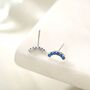 Sterling Silver Sapphire Blue Cz Curved Bar Tiny Stud Earrings, thumbnail 10 of 12