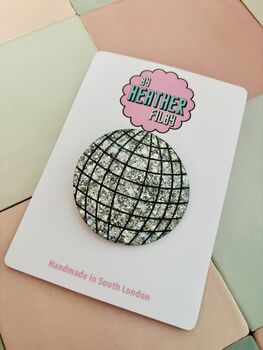 Large Disco Ball Glitter Resin Hair Clip / Retro Party Barrette / Oversized Silver Mirror Resin Slide / New Year's Eve Styling Accessory, 3 of 7
