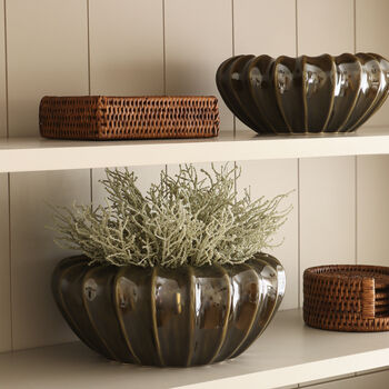 Dark Green Ribbed Decorative Bowl, 2 of 4