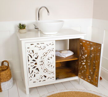 White Carved Bathroom Vanity Unit, 4 of 9