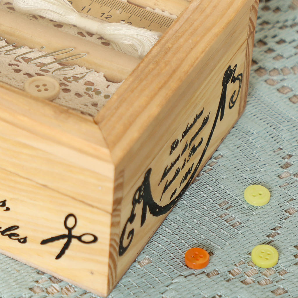 personalised vintage wooden sewing box by dibor