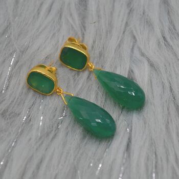 Green Onyx Gold Plated Sterling Silver Drop Earrings, 2 of 9