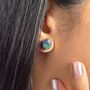Azurite Malachite Gemstone Gold Plated Stud Earrings, thumbnail 2 of 4