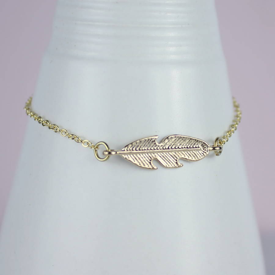 Personalised Gold Feather Bracelet By Joy Corrine Smith Personalised Feather Bracelet Gold