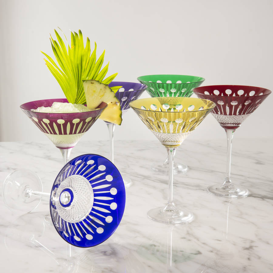 Set Of Six Birds Of Paradise Crystal Cocktail Glasses By Gurasu Fine