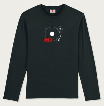Turn Black Organic Long Sleeve Record Player T Shirt, 4 of 5