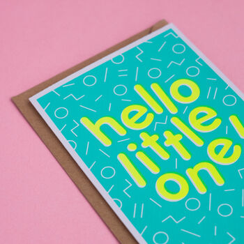 Hello Little One! Handmade Baby Card Neon Yellow/Blue, 2 of 7