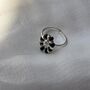Adjustable Silver Black Floral Slim Daisy Dainty Midi Ring, thumbnail 1 of 5