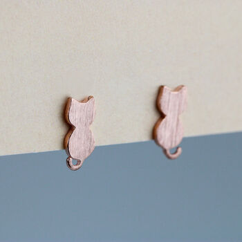Brushed Sterling Silver Cat Stud Earrings, 3 of 5