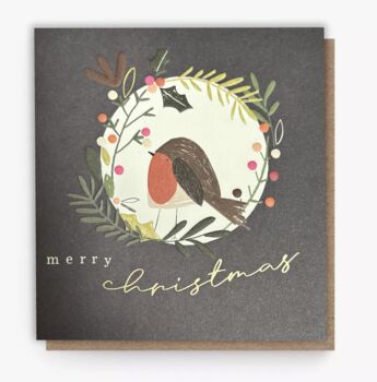 Pack Of Eight Robin Gold Embossed Christmas Cards, 3 of 3