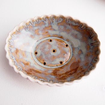 Handmade Blue Brown Oval Ceramic Soap Dish, 6 of 8