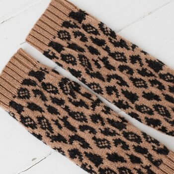 Leopard Lambswool Knitted Wrist Warmers, 10 of 12
