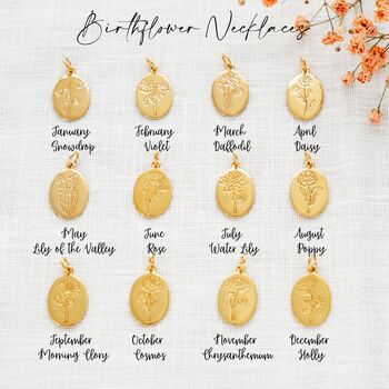 Personalised March Birth Flower Necklace – Daffodil Sterling Silver Gold Plated Gift For Her, 6 of 12