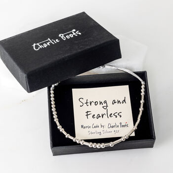 Silver 925 Morse Code 'Strong And Fearless' Bracelet, 2 of 6