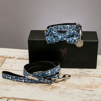 The Salcombe Blue Nautical Dog Collar Bow Tie And Lead Set, 3 of 7