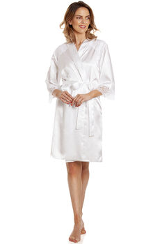 British Made White Short Bridal Satin Dressing Gown With Lace Detail Ladies Size Eight To 28 UK, 2 of 5