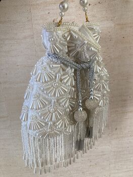 White Handcrafted Embellished Pearl Potli Wrist Bag, 4 of 12