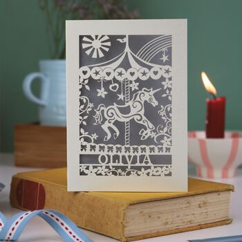 Personalised Papercut Merry Go Round Birthday Card, 8 of 8