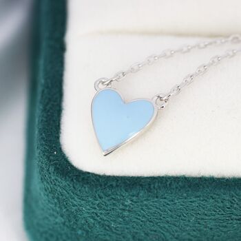 Sky Blue Enamel Heart Necklace In Sterling Silver, 3 of 9
