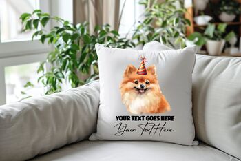 Personalised Pomeranian Birthday Congratulations Party Cushion, 2 of 2