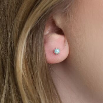 Tiny Sterling Silver Green Opal Stud Earrings, 4 of 8
