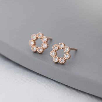 Sterling Silver Tiny Cz Circle Wreath Stud Earrings, 4 of 12