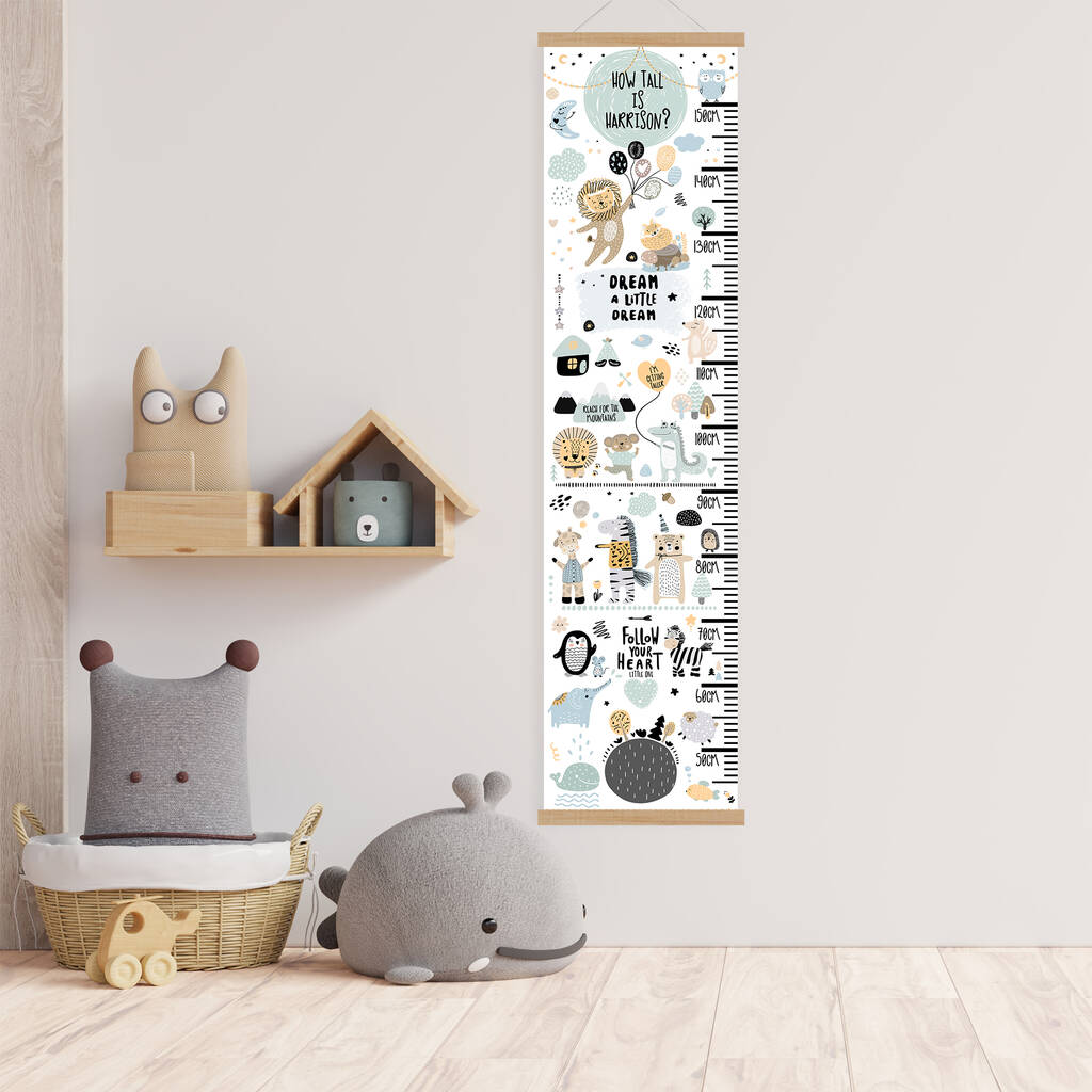 Personalised Mint Grey Animals Height Chart, 1 of 5