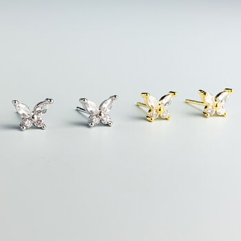 Sterling Silver Crystal Butterfly Stud Earrings, 2 of 5