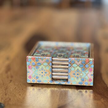 Set Of Six Wood Coasters With Case, Luxury Tableware, 3 of 9