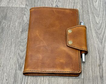 Leather A5 Luxury Journal Cover, Personalised Notebook, Burnt Tan, 4 of 12