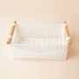 Set Of Two White Woven Baskets With Wood Handles, thumbnail 2 of 4