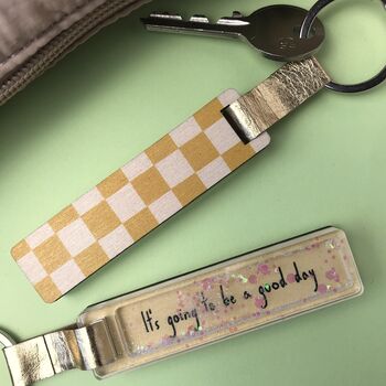 Personalised Checked Print Glitter Stick Keyring, 3 of 4