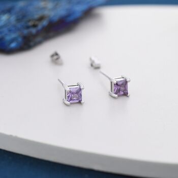 Princess Cut Amethyst Purple Stud Earrings, 5 of 12