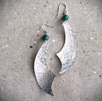 Crescent Hammered Drop Earrings With Malachite Bead, 2 of 3