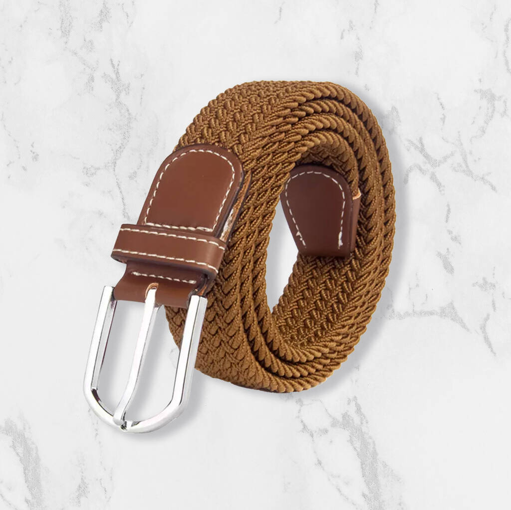 Woven Elasticated Belt For Men Or Women In Caramel