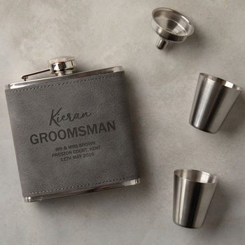 Personalised Groom Hip Flask Gift Set, 3 of 9
