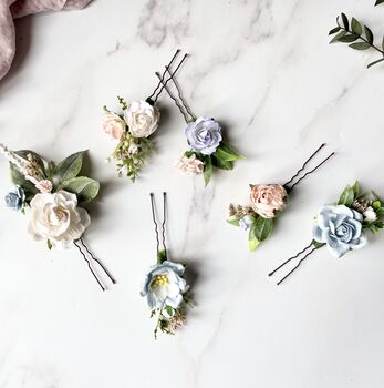 White, Blue And Pink Floral Hair Pins, 2 of 5