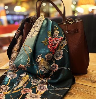 Limited Edition Kakuru Lanterns Japanese Crane Birds Blossoms And Lanterns 100% Silk Scarf, 4 of 12