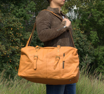 Genuine Leather Holdall In Russet Brown, 8 of 12